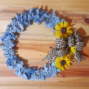 Large denim rag wreath